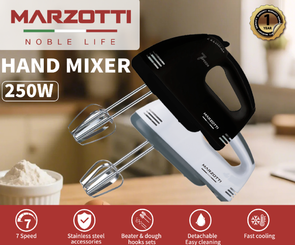 Marzotti Hand Mixer 7 Speeds 250W Black - Image 2