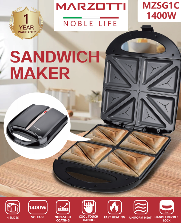 Marzotti Electric Sandwich Maker 1400W 4 Slice Big size