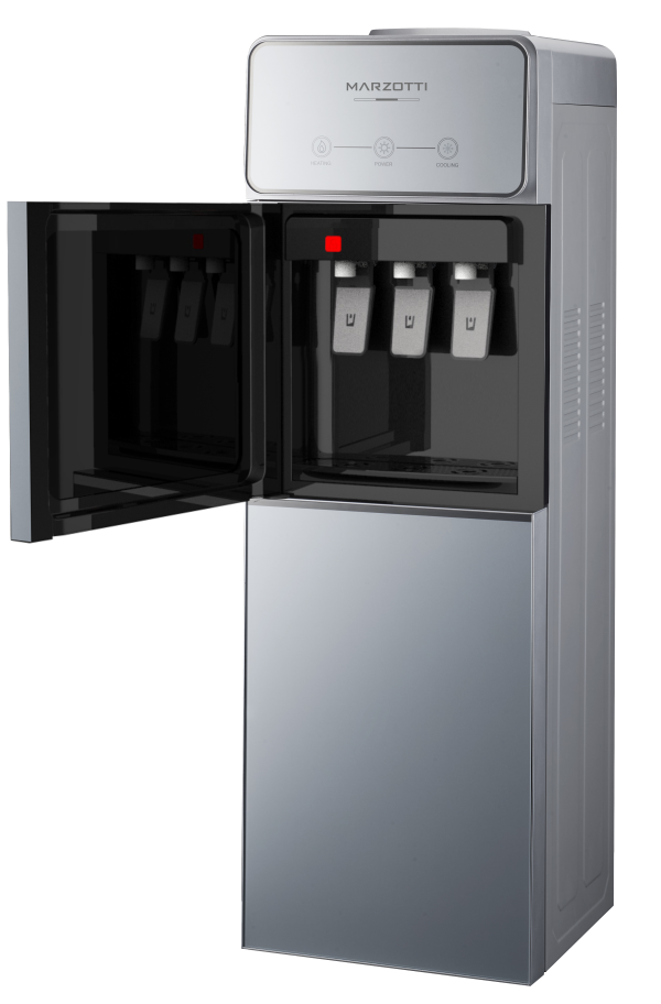 Marzotti Water Dispenser Silver Hot 500W Cold 80W(Top Loading/Big Size) Compressor With Glass cover & Storage cabinet
