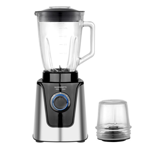 Marzotti NEW 2 In 1 Thick Glass Jug Blender 1000W 1.5L 430 Stainless Steel 6 Blades ICE CRUSH