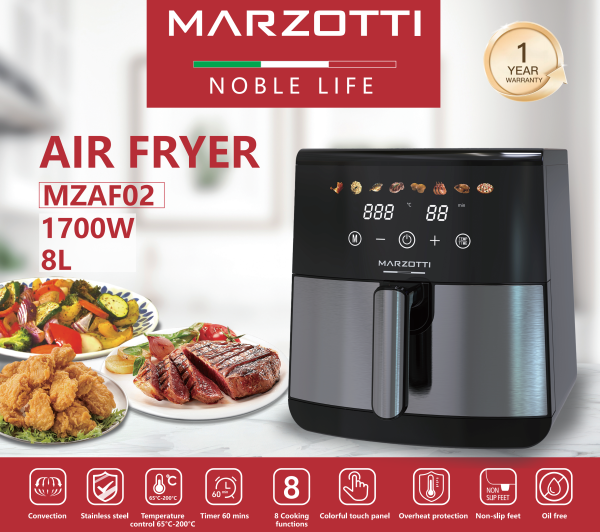 Marzotti NEW Air Fryer 1700W 8L Stainless Steel Colorful touch panel - Image 2