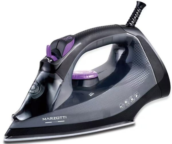 NEW Marzotti STEAM IRON TurboSteam 2200W Ceramic Soleplate Powerful Steam Shot Large Water Tank Garment Steamer Clothes Iron Black+Purple