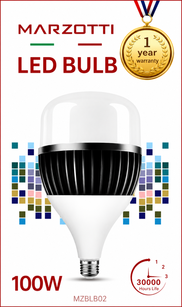 MARZOTTI LED BULB 100W 6500K E27 LIGHT BULB UV FREE 360° HIGH BRIGHTNESS